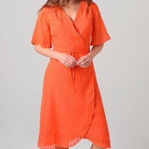 Cupcakes and Cashmere Mulholland Wrap Midi Dress Hot Coral XS